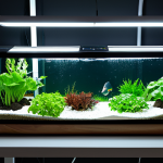 **

"A thriving aquaponics setup in a modern Polish home. Lush green lettuce and herbs grow in a Nutrient Film Technique (NFT) system, while a tank of Tilapia swim below. The system is well-lit with grow lights, and the overall scene conveys freshness and sustainable living. Fully clothed, appropriate content, safe for work, perfect anatomy, natural proportions, professional, family-friendly, modest, showcasing healthy plants and fish."

**